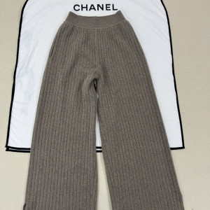 CHANEL 그레이 니트 와이드팬츠