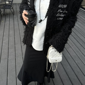 블랙 프린지 트위드 자켓